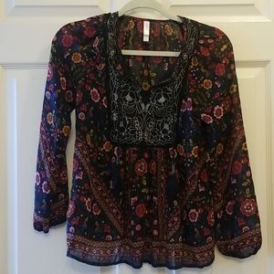 Black Floral Boho Top